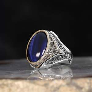 Anillo de Hombre Azuris de Alta Calidad, Estilo Otomano, Plata de Ley 925 con Piedra Natural Ágata Yamen, Hecho en Turquía, VALKH1775 - Product Image 2