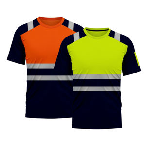 Camisetas de trabajadores de la construcción de alta visibilidad al por mayor con rayas reflectantes logotipo personalizado característica de seguridad - Product Image 1