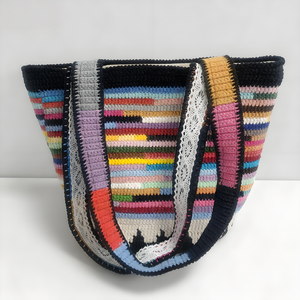 Sac à bandoulière/croisé en coton fait main au crochet, style bohème, deux sangles, motif multicolore, design portable pour femme - Product Image 4