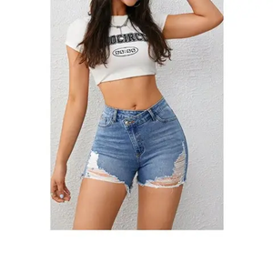 Shorts Vaqueros Personalizados para Hombre y Mujer, Jeans OEM, Ropa de Calle Formal de Verano, Cintura Media, 100% Algodón, Apliques Personalizados, Venta al Por Mayor - Product Image 6