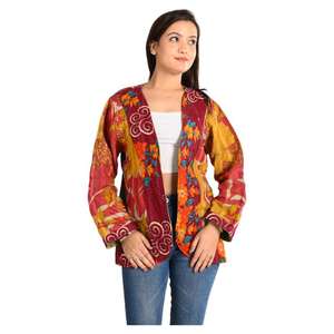 Boho Kantha แจ็คเก็ตสำหรับผู้หญิงทำด้วยมือผ้าฝ้ายวินเทจย้อนกลับได้น้ำหนักเบาเหมาะสำหรับแจ็คเก็ตแฟชั่นที่ทันสมัย - Product Image 5