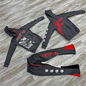 2025 nouveau sweat à capuche imprimé Logo personnalisé pull-over sweats à capuche hommes Flare pantalons de survêtement empilés lavage à l'acide DTg et sérigraphie survêtement - Product Image 1