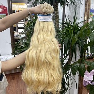 Factory Blonde Raw Virgin 613 Máquina Trama Extensiones de cabello humano vietnamita Ondulado natural 613 Paquetes de cabello - Product Image 3
