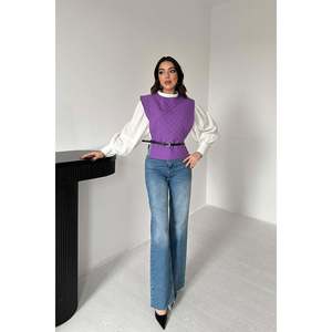 Ensemble chemise et poncho à ceinture violette - Violet - Product Image 4
