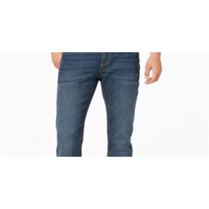 Jeans American Rag da Uomo Stile Y2K a Gamba Dritta, Vestibilità Slim, in Denim Elasticizzato Traspirante Blu con Decorazioni a Rivetti e Effetto Stonewashed - Product Image 2