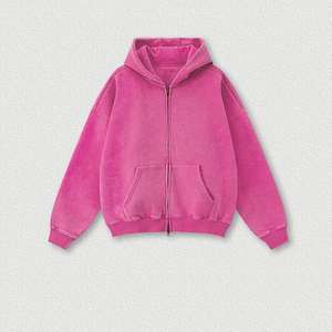 Sweat à capuche pour homme en tissu lourd vintage lavé à l'acide, fermeture éclair, surdimensionné, pour l'hiver, avec motif uni - Product Image 6