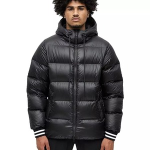 Chaqueta acolchada personalizada para hombre al por mayor, Abrigo con capucha y cuello levantado de talla grande, chaqueta de invierno cálida de tela de lona - Product Image 2