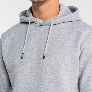 Wholesale OEM Customized Casual Cotton Blended Fleece Men's Pullover Light Grey <b>Hoodies</b> <b>Lightweight</b> Design Solid Color Winter - Product Image 5