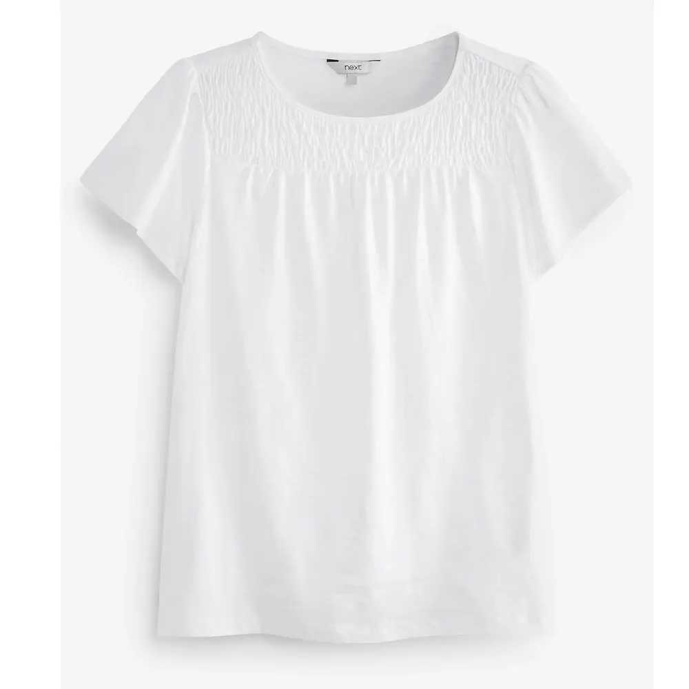 Camiseta blanca de algodón puro para mujer, blusa de cuello con joya bordada, talla superior, 14/16
