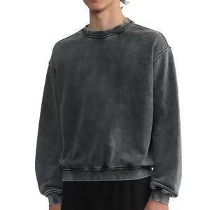 Style vintage hommes sweat à col rond lavé à l'acide 100% coton recadrée surdimensionné Boxy Fit sweats - Product Image 1