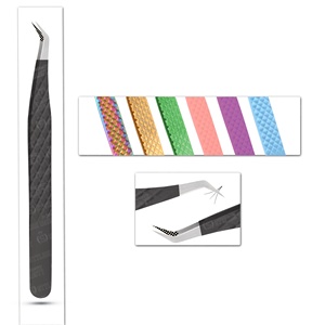 Pinzas para pestañas con agarre de diamante con recubrimiento en polvo verde, azul y negro, pinzas de acero inoxidable de diseño único con etiqueta privada - Product Image 2