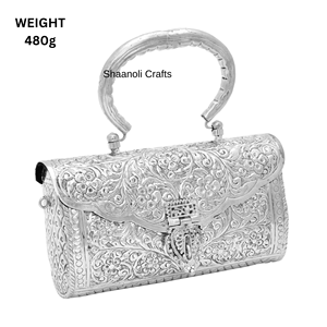 New Arrival Indian Premium Quality Brass Metal Oxidized <b>Silver</b> <b>Clutch</b> Purse With Metallic Sling for Wedding Evening <b>Clutch</b> - Product Image 2