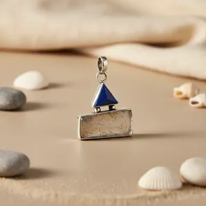 Colgante de Cruz con Cuarzo Rutilado y Lapislázuli Azul con Corte Princesa en Plata 925 para Mujer - Product Image 3