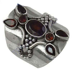 Anillo de Plata 925 con Granate para Mujer, Ajustable, Clásico, Chapado en Oro de 18K, Incrustaciones de Titanio y Cobre - Product Image 1