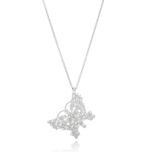 <b>Butterfly</b> Shape Clear Zircon Stone Design Charm Necklace Pendant Wholesale Handcrafted 925 Sterling Silver Jewelry - Product Image 1