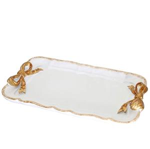 Nuevo esmalte de metal blanco Celestial Charm Starry Night Themed White Tray con borde de filigrana plateada nueva bandeja parece Design Ambiance - Product Image 1