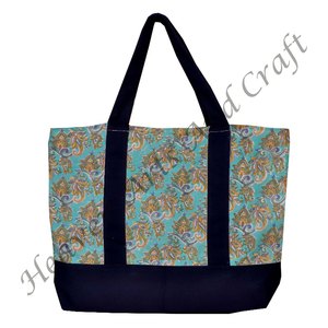 Sac de shopping en coton imprimé floral à la main avec poignée noire, grand sac de shopping, sac fourre-tout, abordable - Product Image 6