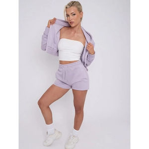 Femmes longueur décontracté solide polaire à capuche et short 2 pièces ensemble uni en gros 2 pièces ensembles pour femmes - Product Image 4