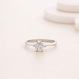 IGI Certified Round Shape Lab Created Diamond Engagement <b>Ring</b> In 14K Yellow / White & Rose Gold Classic Solitaire <b>Ring</b> - Product Image 1