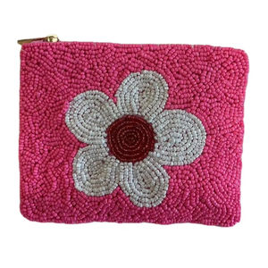 Stylish Premium Handmade Beaded Large Beaded Flower Design Embroidery Mini Zipper Bag Fancy Trendy Luxury Beautiful <b>Needlework</b> - Product Image 1