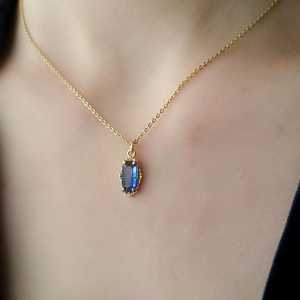 Blue <b>Sapphire</b> 925 Sterling Silver 14k <b>Gold</b> Plated Iced Blue Jewel Vintage Filigree Charm <b>Necklace</b> High Quality Nickel-Free - Product Image 3