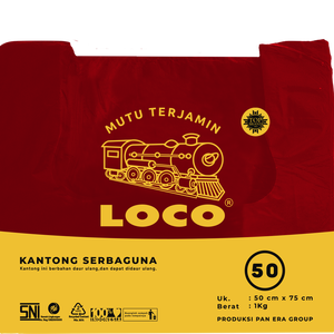 Bolsa de Camiseta Reutilizable LOCO de HDPE Rojo, 50x75cm, Resistente y Duradera para Envasado de Supermercado y Tienda de Abarrotes - Product Image 1