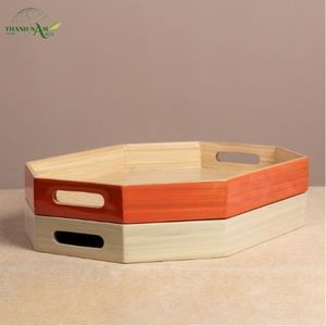 Plateau en bambou laqué octogonal moderne, fait à la main, léger, écologique, durable, durable, sans danger pour les aliments, utilisation domestique décorative - Product Image 2