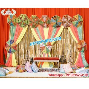 Toile de fond de scène de mariage pour Garba, décor de nuit magnifique Mehndi & Sangeet, rideaux de nuit colorés, décor de scène de cérémonie Mehndi - Product Image 1