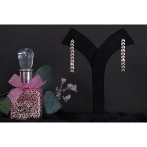 Boucles d'oreilles pendantes SILVERINGS 925 STERLING GLAMOUR plaquées or rose, avec pompon et forme géométrique, diamant, zircon et perle pour mariage et soirée - Product Image 2