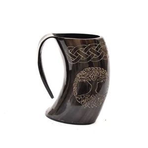 Viking Natural Horn <b>Mug</b> With Leather Bag Horned Handle, Safely Holds Hot and Cold Tea - Product Image 4
