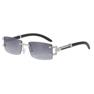 2024 nueva moda gafas de sol de protección solar Retro gafas de sol de pierna de madera gafas de sol de diamantes de moda para mujer