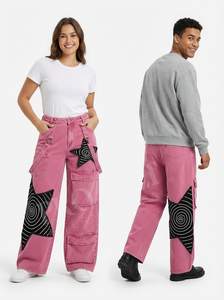 Pantalon cargo en denim décontracté confortable, jambe large, streetwear, poche utilitaire, coupe ample, tendance, pantalon évasé en denim - Product Image 4