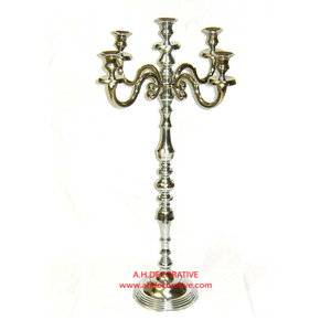 Silver Embossed 5 Arm <b>Candelabra</b> with Crystal Votive Wholesale Cheapest Price Tall Silver Plated Handmade <b>Candelabra</b> - Product Image 3