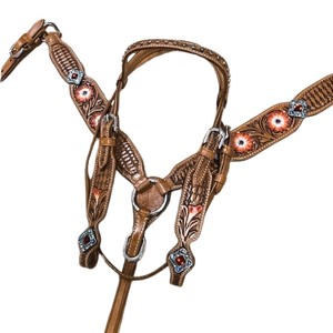 ที่คาดหัวม้าหนังสไตล์ตะวันตกที่มีน้ำหนักเบาพร้อมที่คาดผมและสายจูงลายดอกไม้ประจำฤดูกาล - Product Image 2