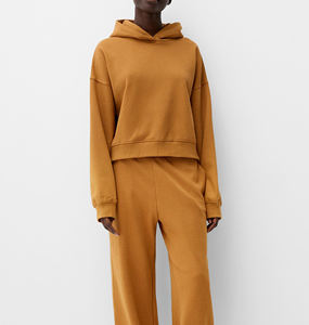 Sweat-shirt à capuche pour femme en coton long, couleur unie, imprimé personnalisé avec badge, vente en gros - Product Image 3