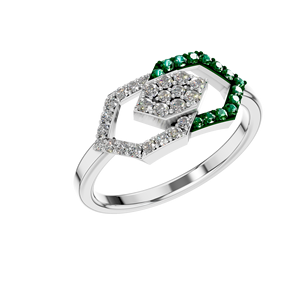 Bague Femme en Or Massif 14k Diamant de Laboratoire Synthétique Emeraude Forme Hexagone Design Géométrique Moderne Rhodium Fiançailles Mariages IGI - Product Image 5