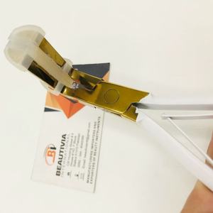 Pince à extension de cheveux avec logo personnalisé Pince à enfoncer dans le ruban adhésif en acier inoxydable durable plaqué or blanc Outils d'extension de cheveux durables en acier inoxydable - Product Image 6