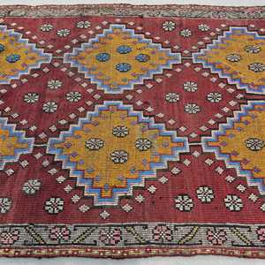 5.2x9.1 ft Rug, Vintage Turkish Large Rug, <b>Red</b> Kilim <b>Wool</b> Rug - Product Image 3
