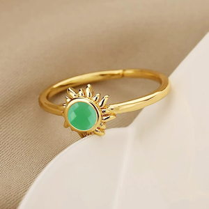 Bague soleil calcédoine verte Bague argent sterling plaqué or faite à la main en calcédoine verte Bagues de luxe Fournisseurs de bijoux célestes - Product Image 2