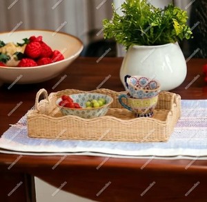 Multifunctional Natural Wood Rattan Storage Basket Wicker <b>Plate</b> Fruit Serving Tray With Handles for Food <b>Organizer</b> for Breakfast - Product Image 4