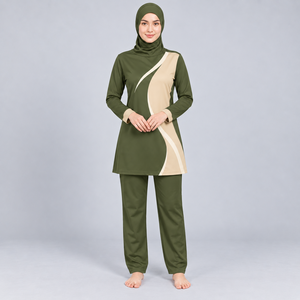 Modest Sportswear Long Sleeve High Cut 3 Piece Burkini Set <b>Hijab</b> Women Quick Dry Customized Logo Modest 3 Piece Burkini Set - Product Image 1