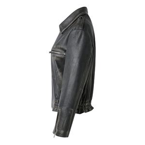 OEM Hot Sale Custom Motorcycle <b>Black</b> <b>Real</b> Leather Bomber Jackets Leather Jacket Genuine Sheepskin Leather Women Jacket - Product Image 4