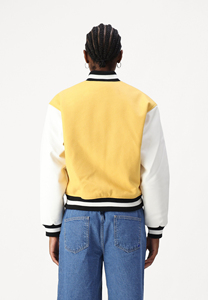 Veste universitaire unisexe colorblock d'hiver en laine coupe-vent avec boutons-pression sur le devant sans col, esprit scolaire, patchs personnalisés - Product Image 3