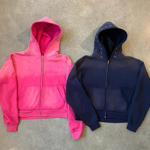 Felpa con cappuccio funzionale oversize in cotone personalizzato stile Streetwear <span class=keywords><strong>Vintage</strong></span> sfumato colore <span class=keywords><strong>Vintage</strong></span> con zip e acido felpa con cappuccio - Product Image 1
