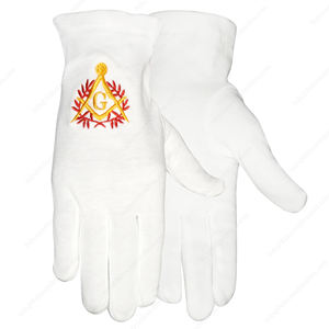 GANTS MASONIC REGALIA COTON BLANC AVEC BRODERIE MACHINE ROUGE & JAUNE - Product Image 1