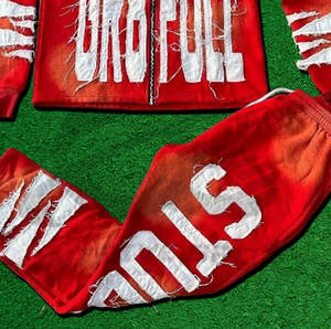 Wholesale Premium Quality 2026 Custom Distressed Applique Embroidery Cotton French Terry Acid Wash Streetwear <b>Tracksuit</b> For <b>Men</b> - Product Image 6