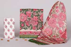 Fait sur commande dans le matériel de robe imprimé par bloc de soie de chanderi conçu par fleur pour des robes de filles et de dames et pour la revente. - Product Image 3