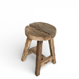 Taburete Rústico de Madera de Teca Reciclada, Hecho a Mano, Ecológico, Diseño Antiguo Japonés para Dormitorio, Apartamento, Sala de Estar, Entrada - Product Image 4