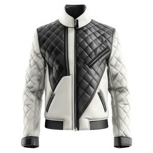 High Quality Sven Black Genuine Leather <b>Bomber</b> <b>Jacket</b> Stand Collar Pattern Breathable <b>Varsity</b> Denim Customizable Wholesale - Product Image 1