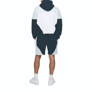 High Quality Winter Woven Oversize Boxy <b>Man</b> Color Block <b>Long</b> Sleeve Hoodie Two Piece <b>Shorts</b> Cotton Fleece Tracksuits Set - Product Image 3